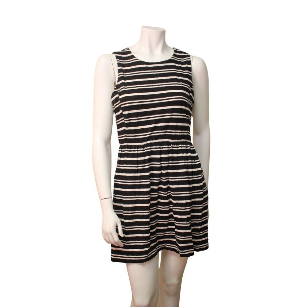 Madewell Black Striped Textured Cotton Knit Sleeveless Dress w/Pockets Size L